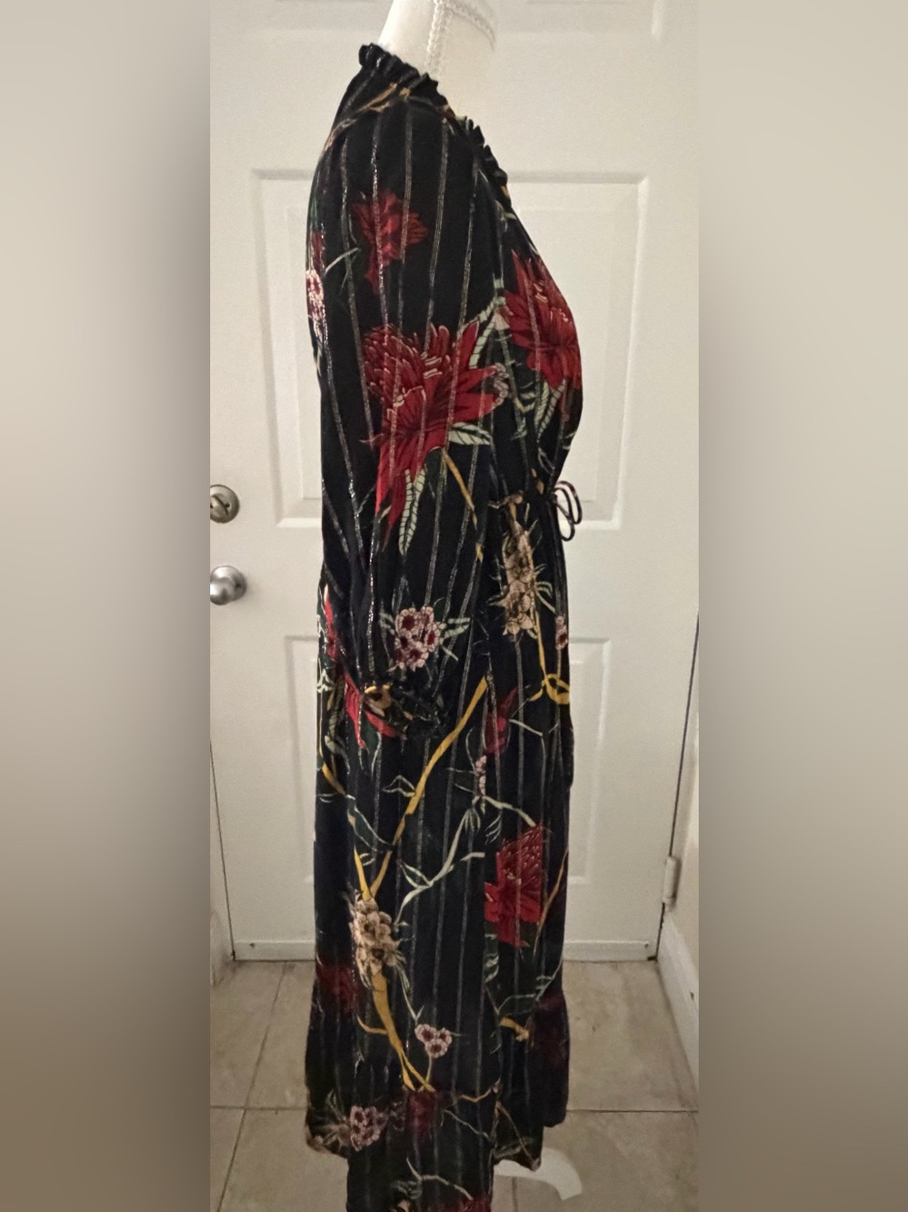 ba&sh "Patty" Black Floral Metallic Midi Dress – Size Small - Picture 5 of 9
